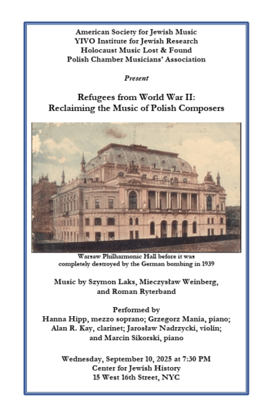 program cover for Sept 2025 concert - Refugees from World War II: Reclaiming the Music of Polish Composers