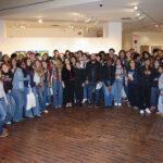 Group Shot Student of the Frank Sinatra School of the Arts High School: Front Center left to right, Jeanne Golan, HMLF Artist, Janie Press, President HMLF, Gideon Frankel, Principal