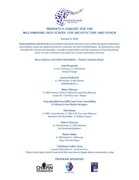 2025 concert program for Williamsburg High School for Architecture and Design