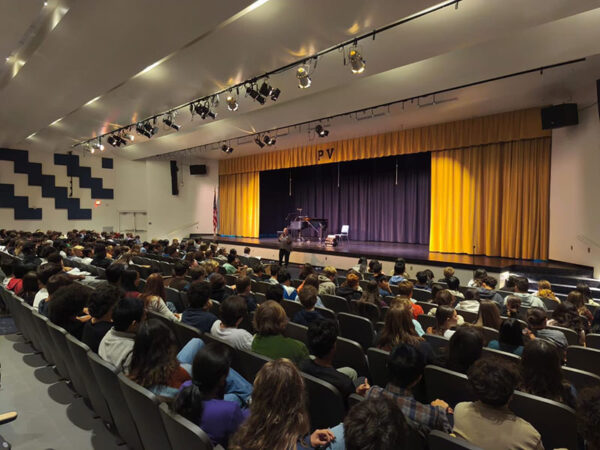 audience view of students watching performance concert performed by Polish Chamber Musicians' Association
